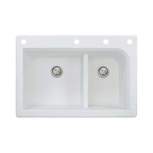 Samuel Müeller Renton 33in x 22in silQ Granite Drop-in Double Bowl Kitchen Sink with 4 CAEF Faucet Holes, White