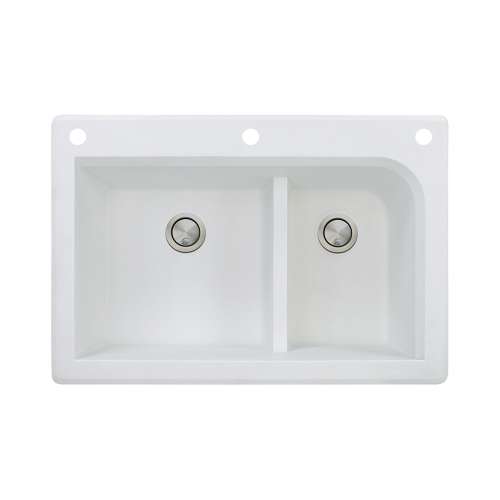 Samuel Müeller Renton 33in x 22in silQ Granite Drop-in Double Bowl Kitchen Sink with 3 CAF Faucet Holes, White