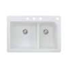 Samuel Müeller Renton 33in x 22in silQ Granite Drop-in Double Bowl Kitchen Sink with 4 CBDF Faucet Holes, White