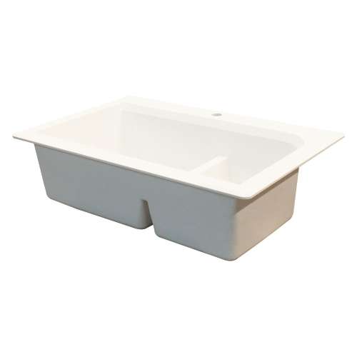 Samuel Müeller SMRTDJ3322-01-CBF Renton 33-in x 22-in x 10-in J-Shape 1-3/4 Double Bowls Drop-In silQgranite Kitchen Sink With 3 CBF Faucet Holes And Low Divide, White