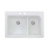 Samuel Müeller Renton 33in x 22in silQ Granite Drop-in Double Bowl Kitchen Sink with 2 CB Faucet Holes, White