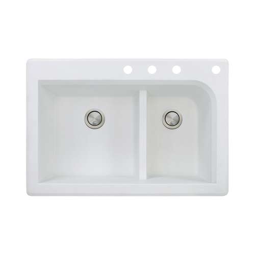 Samuel Müeller Renton 33in x 22in silQ Granite Drop-in Double Bowl Kitchen Sink with 4 CDEF Faucet Holes, White