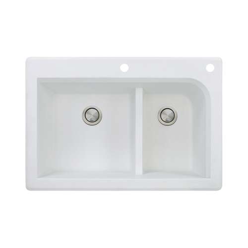 Samuel Müeller Renton 33in x 22in silQ Granite Drop-in Double Bowl Kitchen Sink with 2 CF Faucet Holes, White