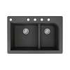 Samuel Müeller Renton 33in x 22in silQ Granite Drop-in Double Bowl Kitchen Sink with 5 CABDE Faucet Holes, Black