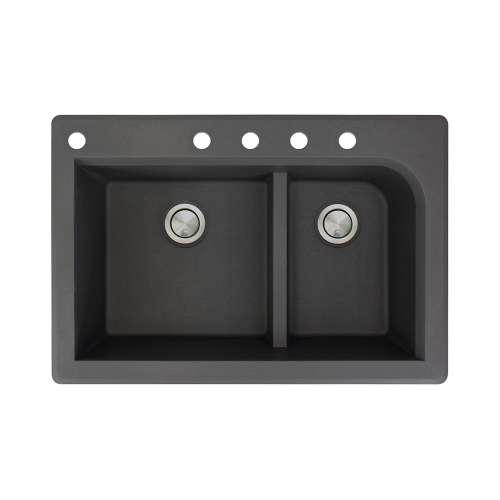 Samuel Müeller Renton 33in x 22in silQ Granite Drop-in Double Bowl Kitchen Sink with 5 CABDE Faucet Holes, Black