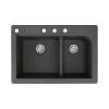 Samuel Müeller Renton 33in x 22in silQ Granite Drop-in Double Bowl Kitchen Sink with 4 CABD Faucet Holes, Black
