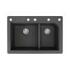 Samuel Müeller Renton 33in x 22in silQ Granite Drop-in Double Bowl Kitchen Sink with 5 CABEF Faucet Holes, Black