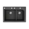 Samuel Müeller Renton 33in x 22in silQ Granite Drop-in Double Bowl Kitchen Sink with 4 CABE Faucet Holes, Black