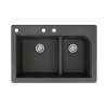 Samuel Müeller Renton 33in x 22in silQ Granite Drop-in Double Bowl Kitchen Sink with 3 CAB Faucet Holes, Black