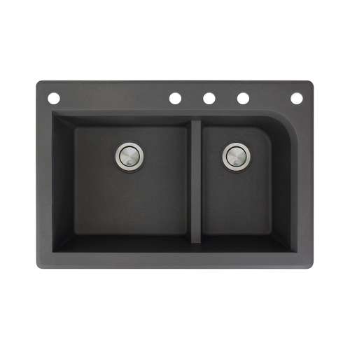 Samuel Müeller Renton 33in x 22in silQ Granite Drop-in Double Bowl Kitchen Sink with 5 CADEF Faucet Holes, Black