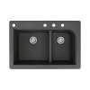 Samuel Müeller Renton 33in x 22in silQ Granite Drop-in Double Bowl Kitchen Sink with 4 CADE Faucet Holes, Black