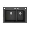 Samuel Müeller Renton 33in x 22in silQ Granite Drop-in Double Bowl Kitchen Sink with 4 CADF Faucet Holes, Black