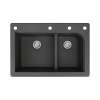 Samuel Müeller Renton 33in x 22in silQ Granite Drop-in Double Bowl Kitchen Sink with 4 CAEF Faucet Holes, Black