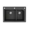 Samuel Müeller Renton 33in x 22in silQ Granite Drop-in Double Bowl Kitchen Sink with 3 CAF Faucet Holes, Black
