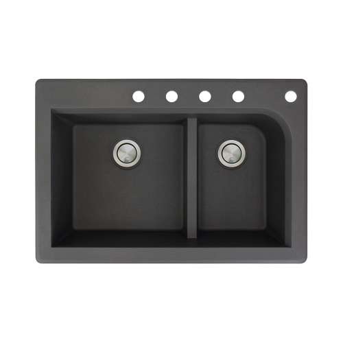 Samuel Müeller Renton 33in x 22in silQ Granite Drop-in Double Bowl Kitchen Sink with 5 CBDEF Faucet Holes, Black