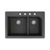 Samuel Müeller Renton 33in x 22in silQ Granite Drop-in Double Bowl Kitchen Sink with 4 CBDE Faucet Holes, Black