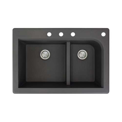 Samuel Müeller Renton 33in x 22in silQ Granite Drop-in Double Bowl Kitchen Sink with 4 CBDF Faucet Holes, Black