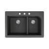 Samuel Müeller Renton 33in x 22in silQ Granite Drop-in Double Bowl Kitchen Sink with 3 CBD Faucet Holes, Black
