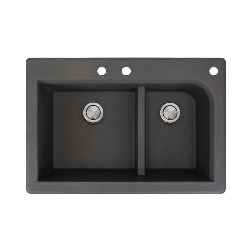 Samuel Müeller Renton 33in x 22in silQ Granite Drop-in Double Bowl Kitchen Sink with 3 CBF Faucet Holes, Black