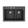 Samuel Müeller Renton 33in x 22in silQ Granite Drop-in Double Bowl Kitchen Sink with 2 CB Faucet Holes, Black