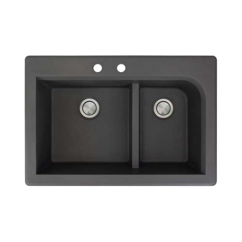 Samuel Müeller Renton 33in x 22in silQ Granite Drop-in Double Bowl Kitchen Sink with 2 CB Faucet Holes, Black