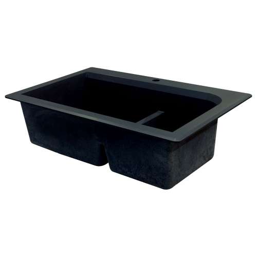 Samuel Müeller SMRTDJ3322-09-CB Renton 33-in x 22-in x 10-in J-Shape 1-3/4 Double Bowls Drop-In silQgranite Kitchen Sink With 2 CB Faucet Holes And Low Divide, Black