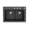 Samuel Müeller Renton 33in x 22in silQ Granite Drop-in Double Bowl Kitchen Sink with 4 CDEF Faucet Holes, Black