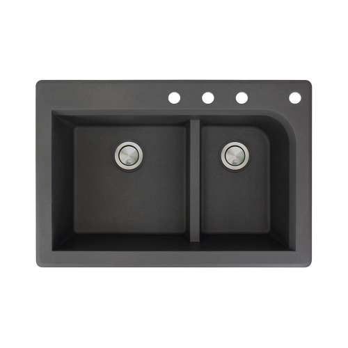 Samuel Müeller Renton 33in x 22in silQ Granite Drop-in Double Bowl Kitchen Sink with 4 CDEF Faucet Holes, Black