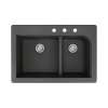 Samuel Müeller Renton 33in x 22in silQ Granite Drop-in Double Bowl Kitchen Sink with 3 CDE Faucet Holes, Black