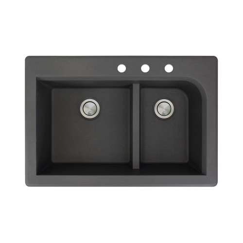 Samuel Müeller Renton 33in x 22in silQ Granite Drop-in Double Bowl Kitchen Sink with 3 CDE Faucet Holes, Black