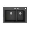 Samuel Müeller Renton 33in x 22in silQ Granite Drop-in Double Bowl Kitchen Sink with 3 CDF Faucet Holes, Black