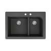 Samuel Müeller Renton 33in x 22in silQ Granite Drop-in Double Bowl Kitchen Sink with 2 CD Faucet Holes, Black
