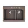 Samuel Müeller Renton 33in x 22in silQ Granite Drop-in Double Bowl Kitchen Sink with 4 CBDE Faucet Holes, Espresso