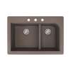Samuel Müeller Renton 33in x 22in silQ Granite Drop-in Double Bowl Kitchen Sink with 3 CBD Faucet Holes, Espresso