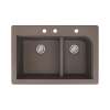 Samuel Müeller Renton 33in x 22in silQ Granite Drop-in Double Bowl Kitchen Sink with 3 CBE Faucet Holes, Espresso