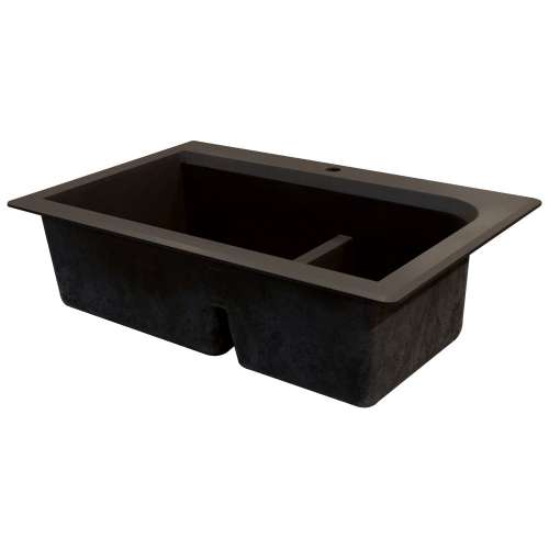 Samuel Müeller SMRTDJ3322-12-CB Renton 33-in x 22-in x 10-in J-Shape 1-3/4 Double Bowls Drop-In silQgranite Kitchen Sink With 2 CB Faucet Holes And Low Divide, Espresso