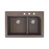 Samuel Müeller Renton 33in x 22in silQ Granite Drop-in Double Bowl Kitchen Sink with 3 CDE Faucet Holes, Espresso