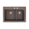 Samuel Müeller Renton 33in x 22in silQ Granite Drop-in Double Bowl Kitchen Sink with 2 CD Faucet Holes, Espresso