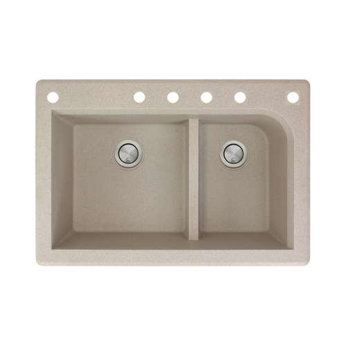 Samuel Müeller Renton 33in x 22in silQ Granite Drop-in Double Bowl Kitchen Sink with 6 CABDEF Faucet Holes, Cafe Latte