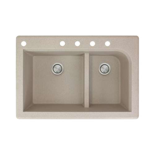 Samuel Müeller Renton 33in x 22in silQ Granite Drop-in Double Bowl Kitchen Sink with 5 CABDE Faucet Holes, Cafe Latte