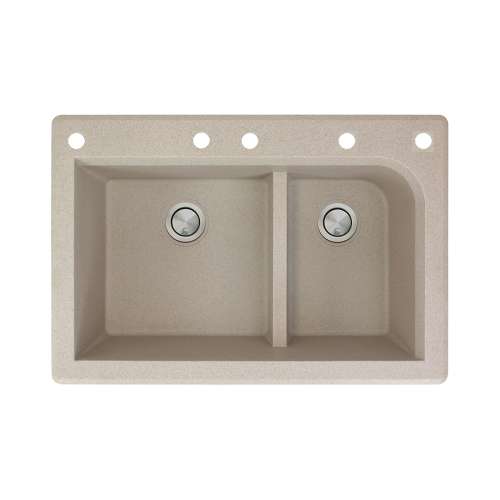 Samuel Müeller Renton 33in x 22in silQ Granite Drop-in Double Bowl Kitchen Sink with 5 CABEF Faucet Holes, Cafe Latte