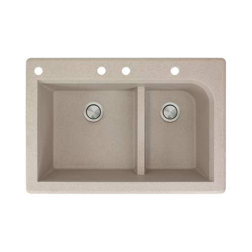 Samuel Müeller Renton 33in x 22in silQ Granite Drop-in Double Bowl Kitchen Sink with 4 CABE Faucet Holes, Cafe Latte