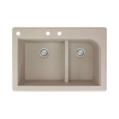 Samuel Müeller Renton 33in x 22in silQ Granite Drop-in Double Bowl Kitchen Sink with 3 CAB Faucet Holes, Cafe Latte