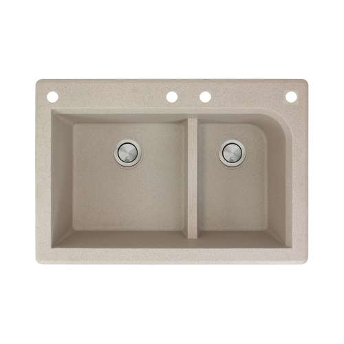 Samuel Müeller Renton 33in x 22in silQ Granite Drop-in Double Bowl Kitchen Sink with 4 CADF Faucet Holes, Cafe Latte