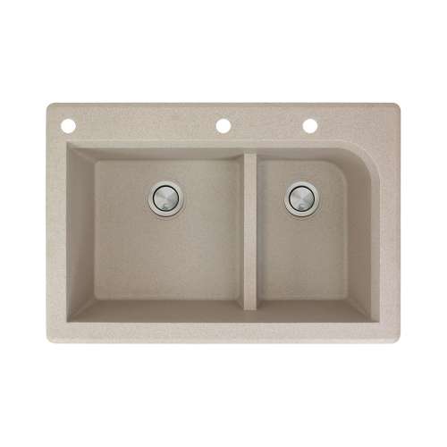 Samuel Müeller Renton 33in x 22in silQ Granite Drop-in Double Bowl Kitchen Sink with 3 CAE Faucet Holes, Cafe Latte