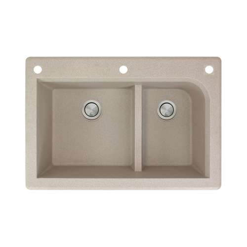 Samuel Müeller Renton 33in x 22in silQ Granite Drop-in Double Bowl Kitchen Sink with 3 CAF Faucet Holes, Cafe Latte