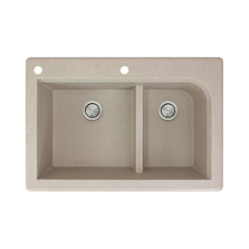 Samuel Müeller Renton 33in x 22in silQ Granite Drop-in Double Bowl Kitchen Sink with 2 CA Faucet Holes, Cafe Latte