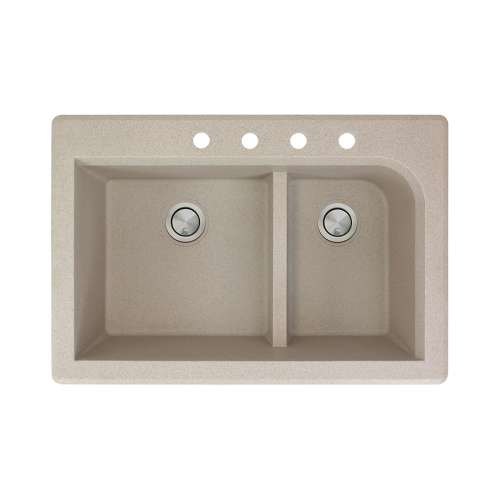 Samuel Müeller Renton 33in x 22in silQ Granite Drop-in Double Bowl Kitchen Sink with 4 CBDE Faucet Holes, Cafe Latte