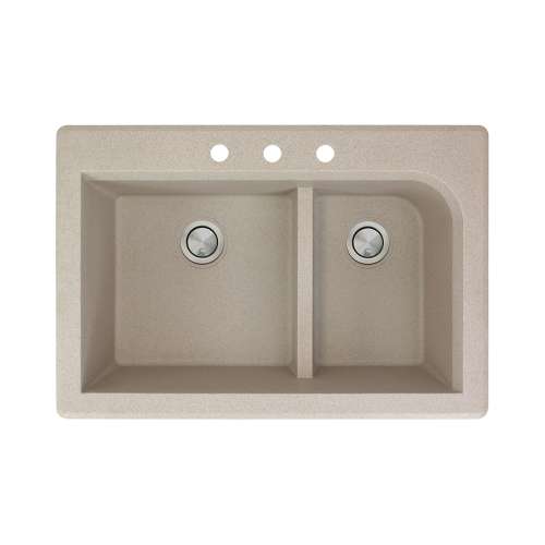 Samuel Müeller Renton 33in x 22in silQ Granite Drop-in Double Bowl Kitchen Sink with 3 CBD Faucet Holes, Cafe Latte