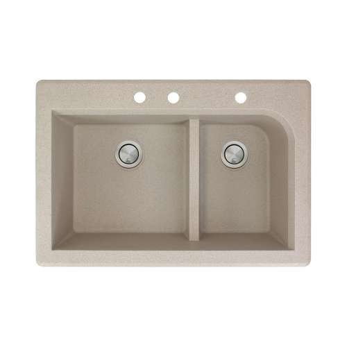 Samuel Müeller Renton 33in x 22in silQ Granite Drop-in Double Bowl Kitchen Sink with 3 CBE Faucet Holes, Cafe Latte